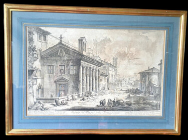 Printmaking titled "Veduta del Tempio d…" by Giovanni Battista Piranesi, Original Artwork, Engraving Mounted on Cardboard