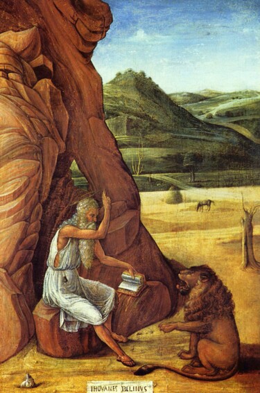 Painting titled "Saint Jérôme dans l…" by Giovanni Bellini, Original Artwork, Tempera