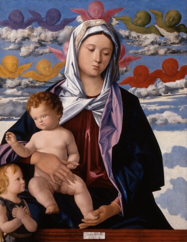 Pittura intitolato "Vierge à l'enfant a…" da Giovanni Bellini, Opera d'arte originale, Tempera