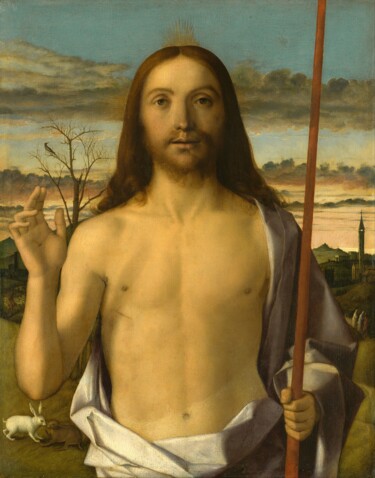 Schilderij getiteld "Bénédiction du Chri…" door Giovanni Bellini, Origineel Kunstwerk, Tempera