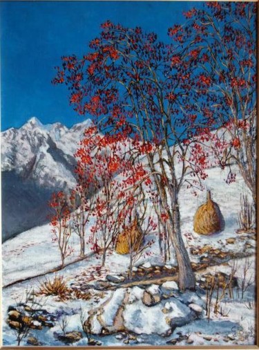 Картина под названием "Colori dell'inverno" - Giovanni Boggio, Подлинное произведение искусства