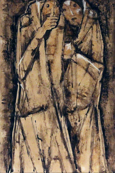 Pittura intitolato "Donne con candela" da Giovanni Conservo, Opera d'arte originale, Acquarello