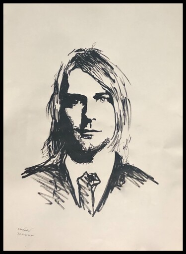 Tekening getiteld "Portrait de K.Cobain" door Giovanni.D, Origineel Kunstwerk, Marker