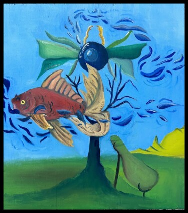 Malarstwo zatytułowany „like a fish on the…” autorstwa Giovanni.D, Oryginalna praca, Olej Zamontowany na Panel drewniany