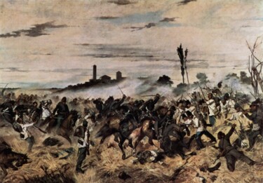 Painting titled "The attack on the M…" by Giovanni Fattori, Original Artwork, Oil