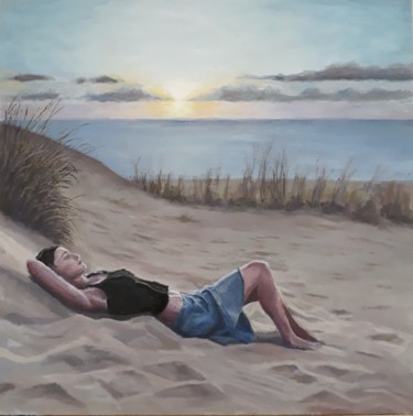 Pittura intitolato "Spiaggia di sera" da Giovanni Graziani, Opera d'arte originale, Olio