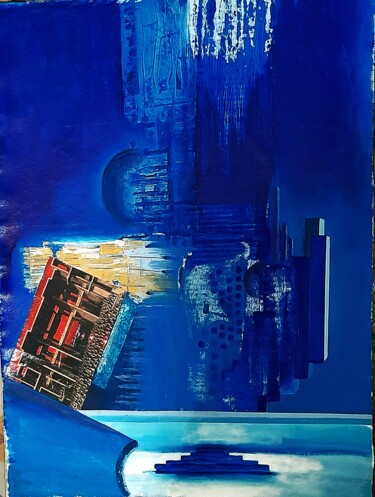 Malerei mit dem Titel "Blue perspective##3" von Giovanni Greco, Original-Kunstwerk, Emaille