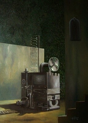 Painting titled "Deus ex machina" by Giovanni Greco, Original Artwork, Oil