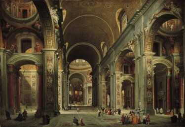 Painting titled "Nef de la basilique…" by Giovanni Paolo Panini, Original Artwork, Oil