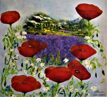 Painting titled "p1200-coquelicots-l…" by Giovanni Rizzo, Original Artwork, Oil