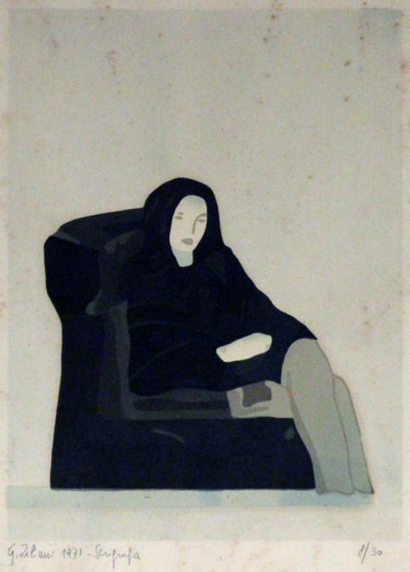 Incisioni, stampe intitolato "Donna su poltrona" da Giovanni Ziliani, Opera d'arte originale, Serigrafia