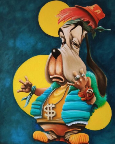 Painting titled "Droop dog" by Gipé, Original Artwork, Oil Mounted on Wood Stretcher frame