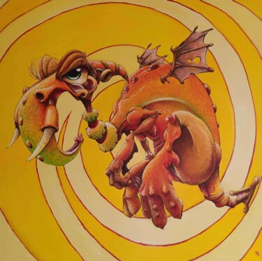 Peinture intitulée "Dragon sauce GIPÉ" par Gipé, Œuvre d'art originale, Huile Monté sur Châssis en bois