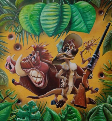 Painting titled "Timon et Pumba" by Gipé, Original Artwork, Oil