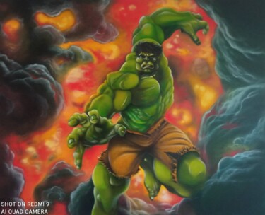 Painting titled "Inkredibeul Hulk" by Gipé, Original Artwork, Oil