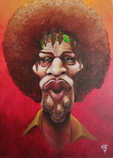Painting titled "Jimmy Hendrix" by Gipé, Original Artwork, Oil Mounted on Wood Stretcher frame