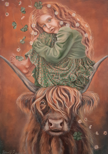 Pittura intitolato "Toro Le Affinita’ E…" da Yelena Gipi, Opera d'arte originale, Olio Montato su Telaio per barella in legno