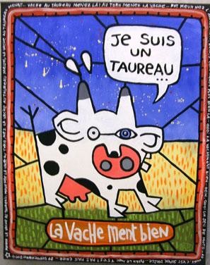 Peinture intitulée "la vache ment bien!" par Damien Deltour, Œuvre d'art originale