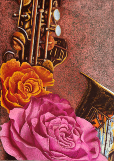 Peinture intitulée "les deux roses & le…" par Jean-Claude Girard, Œuvre d'art originale, Pastel Monté sur Châssis en bois