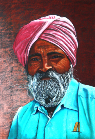 Peinture intitulée "Sikh ( d'après un c…" par Jean-Claude Girard, Œuvre d'art originale, Pastel