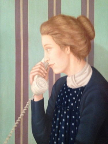 Peinture intitulée "l'appel téléphonique" par Jean-Jacques Giraud, Œuvre d'art originale, Huile Monté sur Châssis en bois