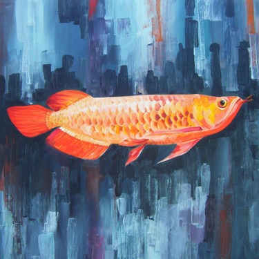 Painting titled "Arowana fish painti…" by Gireesh Vengara, Original Artwork, Acrylic