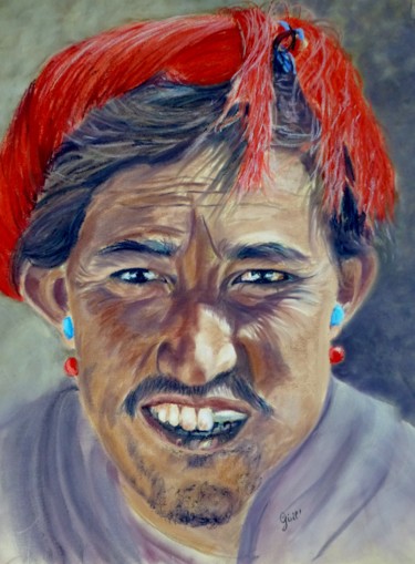Pintura intitulada "Regard du Pérou" por Gisel', Obras de arte originais, Pastel