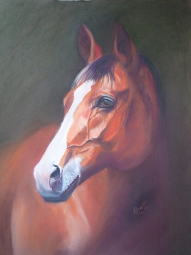 Pintura intitulada "Cheval" por Gisel', Obras de arte originais, Pastel