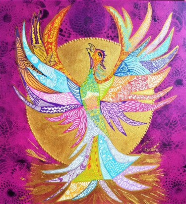 Painting titled "Phoenix rising" by Gisela Gonzalez, Original Artwork, Acrylic