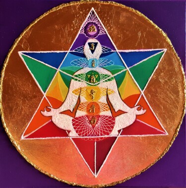Painting titled "Seven Chakra Mandala" by Gisela Gonzalez, Original Artwork, Acrylic