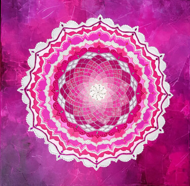 Картина под названием "Mandala - Divine Fe…" - Gisela Gonzalez, Подлинное произведение искусства, Акрил