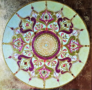 Картина под названием "Sun Mandala" - Gisela Gonzalez, Подлинное произведение искусства, Акрил