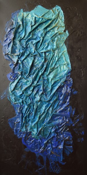 Malerei mit dem Titel "Fahne im Wind" von Gisela Zimmermann, Original-Kunstwerk, Collagen Auf Keilrahmen aus Holz montiert