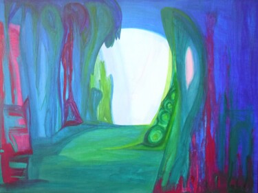 Painting titled "Shangri-La II" by Gisela Zimmermann, Original Artwork, Acrylic Mounted on Wood Stretcher frame