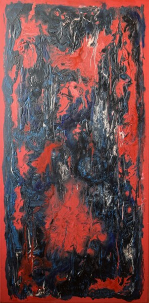 Painting titled "At the red River" by Gisela Zimmermann, Original Artwork, Acrylic Mounted on Wood Stretcher frame