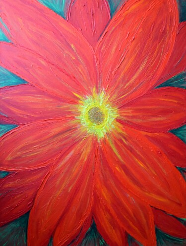 Painting titled "Red Flower" by Gisela Zimmermann, Original Artwork, Acrylic Mounted on Wood Stretcher frame