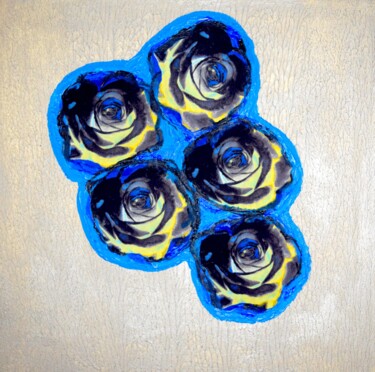 Peinture intitulée "Blue Roses" par Gisela Zimmermann, Œuvre d'art originale, Collages Monté sur Châssis en bois