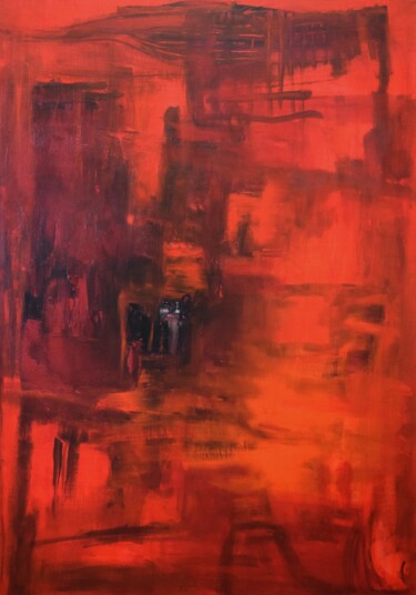 Painting titled "Inferno" by Gisela Zimmermann, Original Artwork, Acrylic Mounted on Wood Stretcher frame