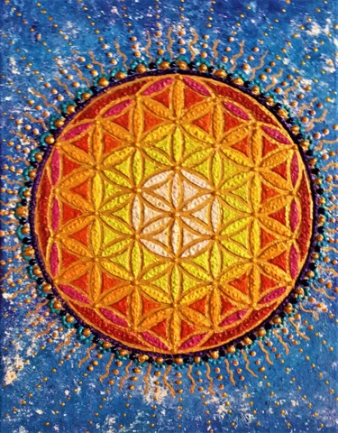 Peinture intitulée "Flower of Life" par Gisela Gonzalez, Œuvre d'art originale, Acrylique