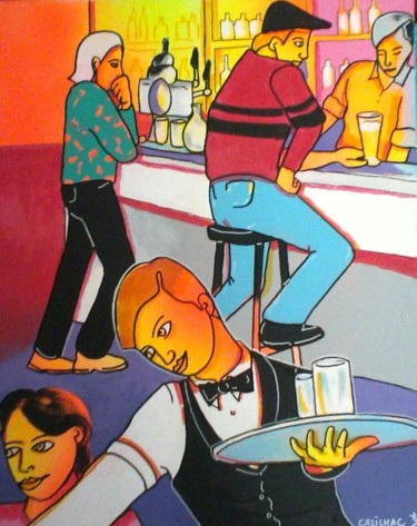Pintura titulada "Au café 6" por Gisèle Cazilhac, Obra de arte original, Acrílico