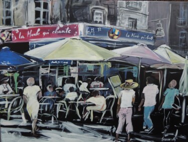 Painting titled "vue d'un café-brass…" by Gisele Ceccarelli, Original Artwork, Acrylic