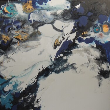 Painting titled "espace bleu numéro 2" by Gisele Ceccarelli, Original Artwork, Acrylic Mounted on Wood Stretcher frame