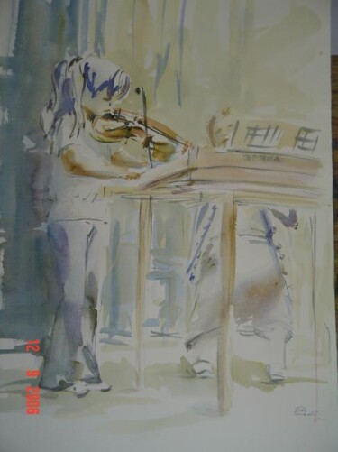 Painting titled "gamine à son cours…" by Gisele Ceccarelli, Original Artwork