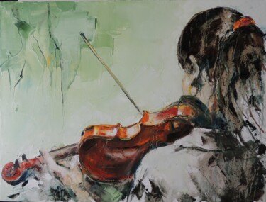 Painting titled "violoniste" by Gisele Ceccarelli, Original Artwork, Oil Mounted on Wood Stretcher frame