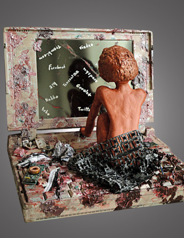 Sculpture intitulée "Virtualité" par Gisèle F - Tooch'Atoo, Œuvre d'art originale, Métaux