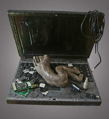Skulptur mit dem Titel "Geek" von Gisèle F - Tooch'Atoo, Original-Kunstwerk, Gemischte Medien