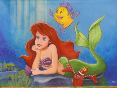 Картина под названием "Ariel ou la petite…" - Gisele Hamon, Подлинное произведение искусства, Акрил Установлен на Деревянная…