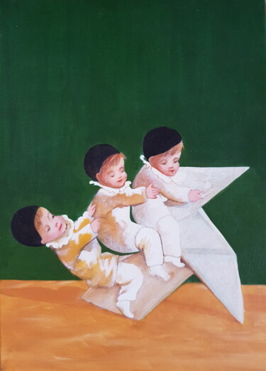 Painting titled "Jeux d’enfants, les…" by Gisele Hamon, Original Artwork, Oil