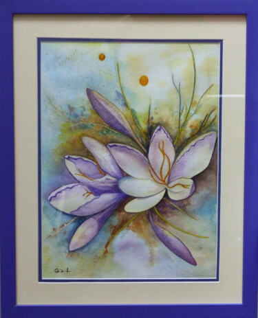 Peinture intitulée "Fleurs de safran" par Gisele Hamon, Œuvre d'art originale, Aquarelle Monté sur Carton