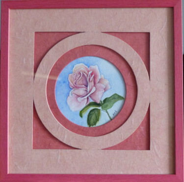 Painting titled "Rose rose, promesse…" by Gisele Hamon, Original Artwork, Watercolor Mounted on Cardboard